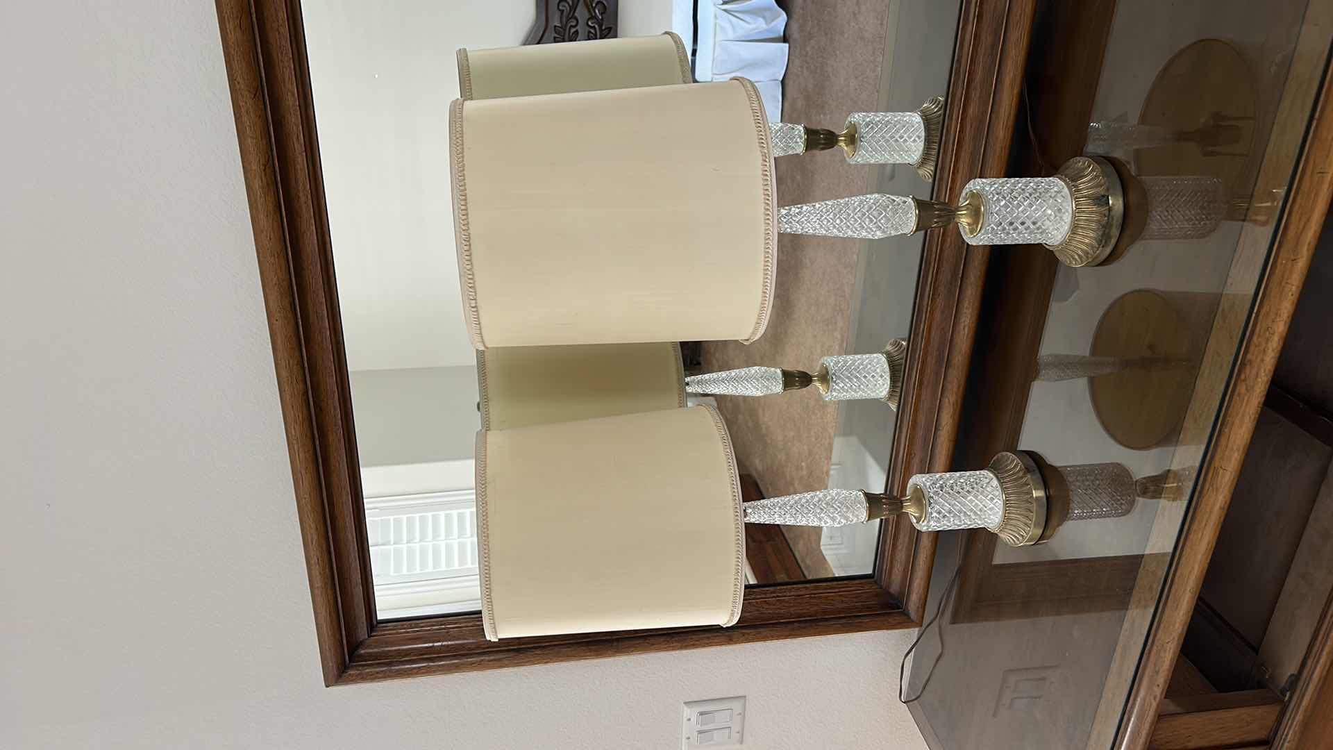 Photo 8 of 2 VINTAGE CRYSTAL LAMPS w LINEN SHADES H29”