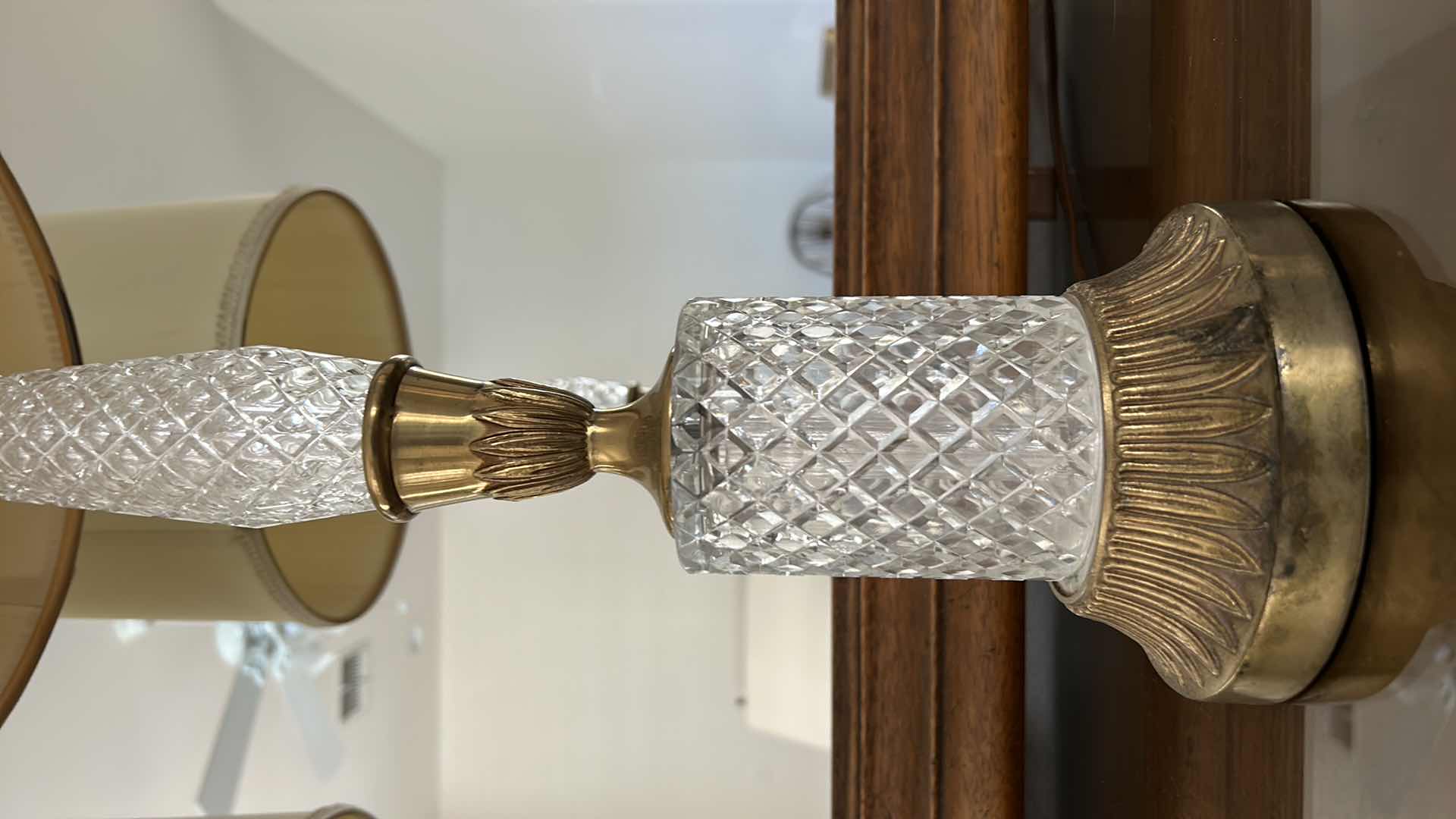 Photo 5 of 2 VINTAGE CRYSTAL LAMPS w LINEN SHADES H29”