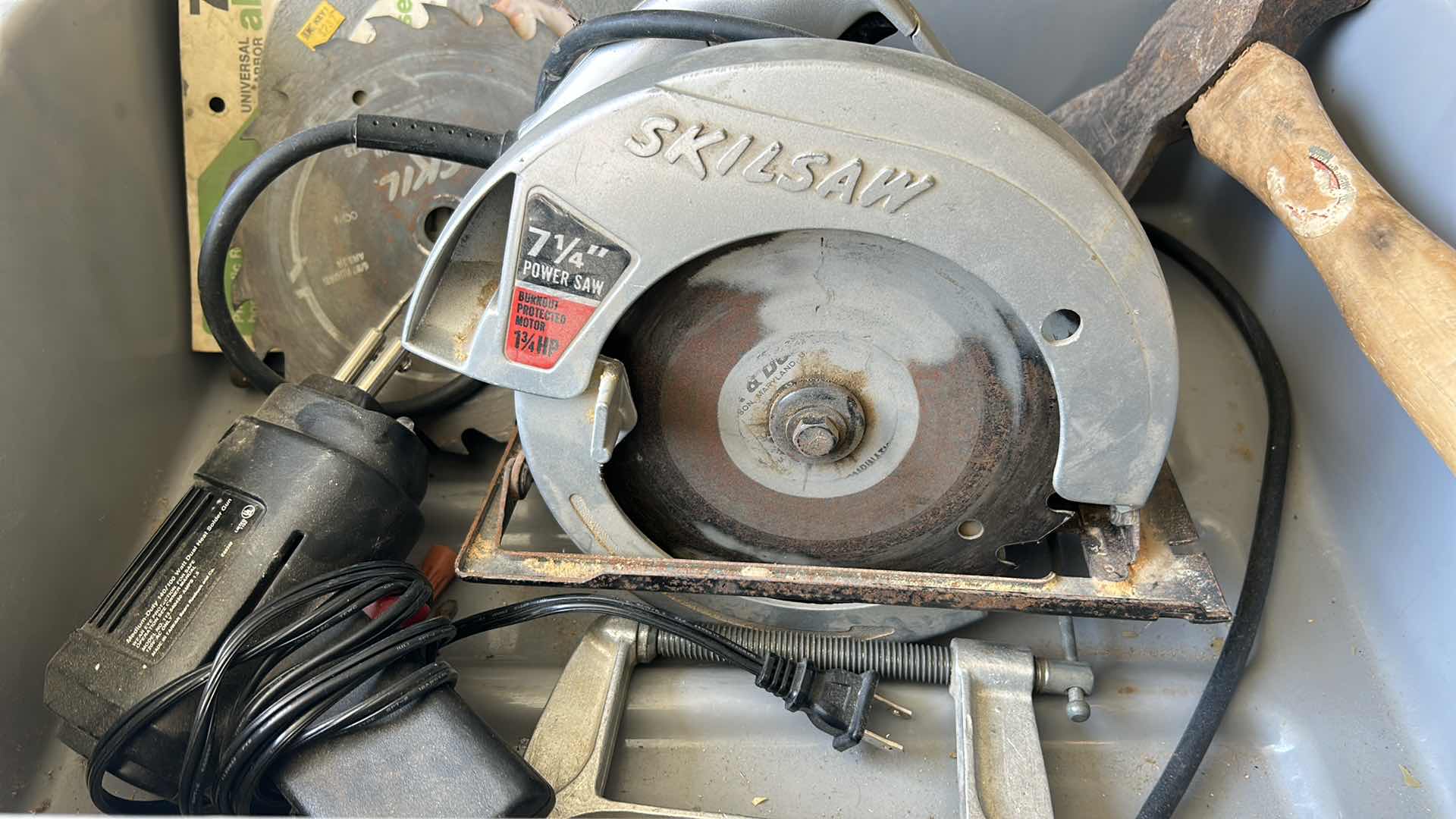 Photo 1 of SKILLSAW, BLADES, HATCHET AND SOLDER GUN