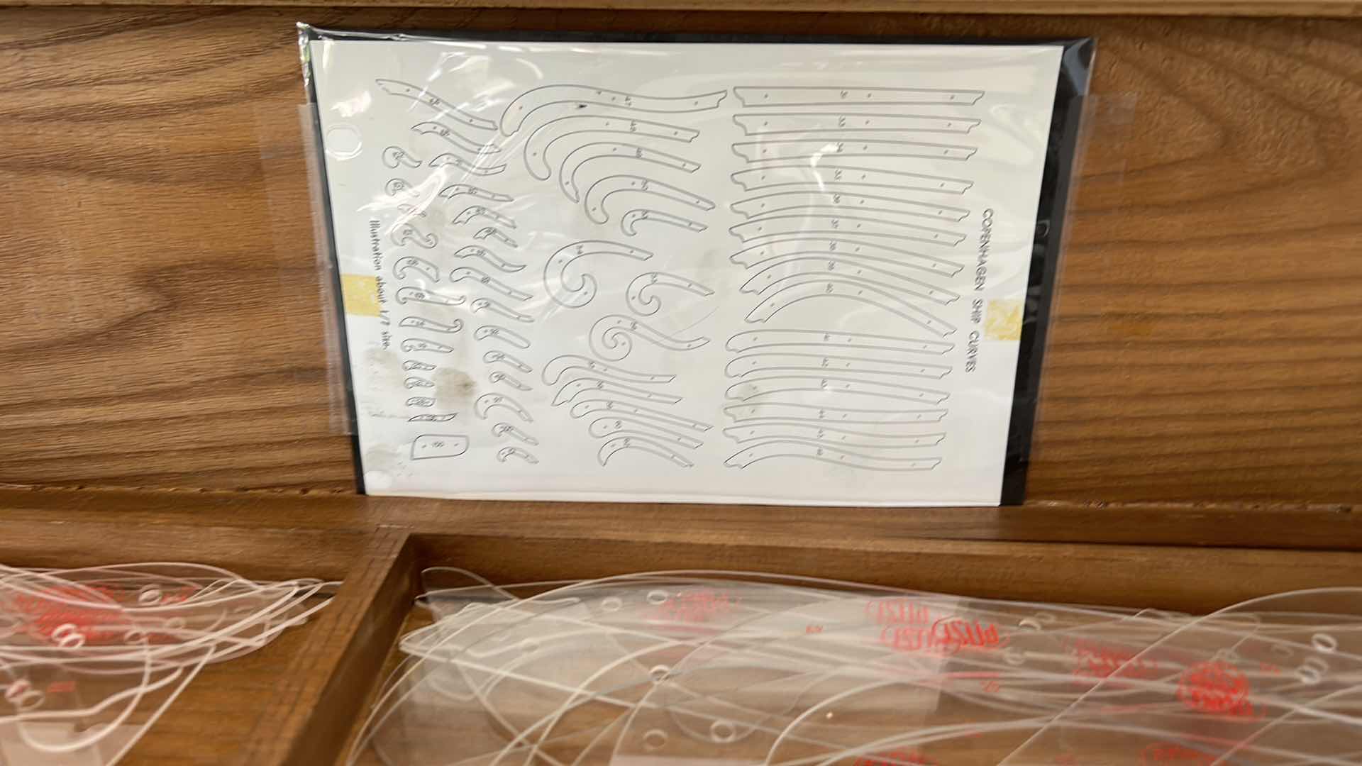 Photo 1 of RARE VINTAGE DRAFTING TOOLS - WOOD BOX W COPENHAGEN SHIP CURVES AND STRAIGHT RULE