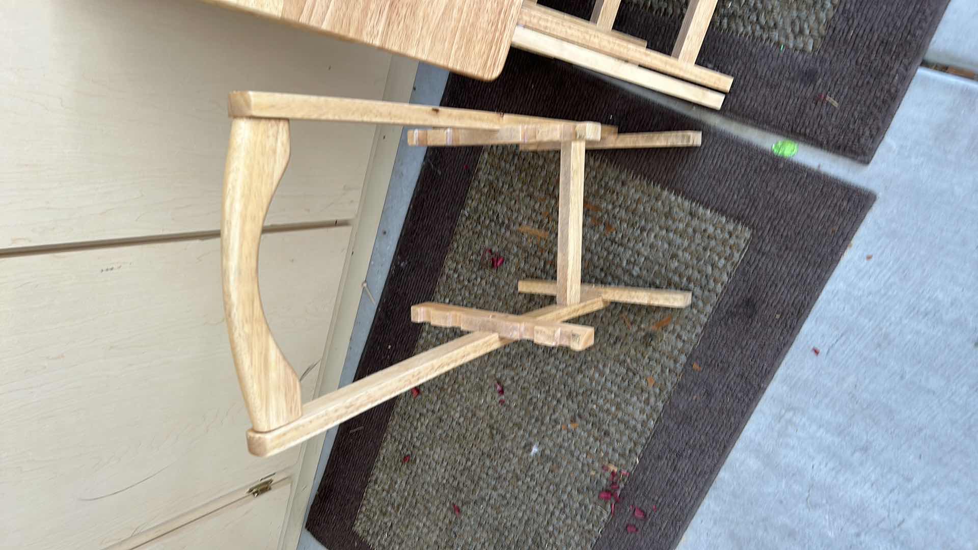 Photo 3 of 3 STANDS 1 STOOL (2’) 1 NEW GLASS CHESS SET AND SEALED MGM DECK OF CARDS (PLAYED)