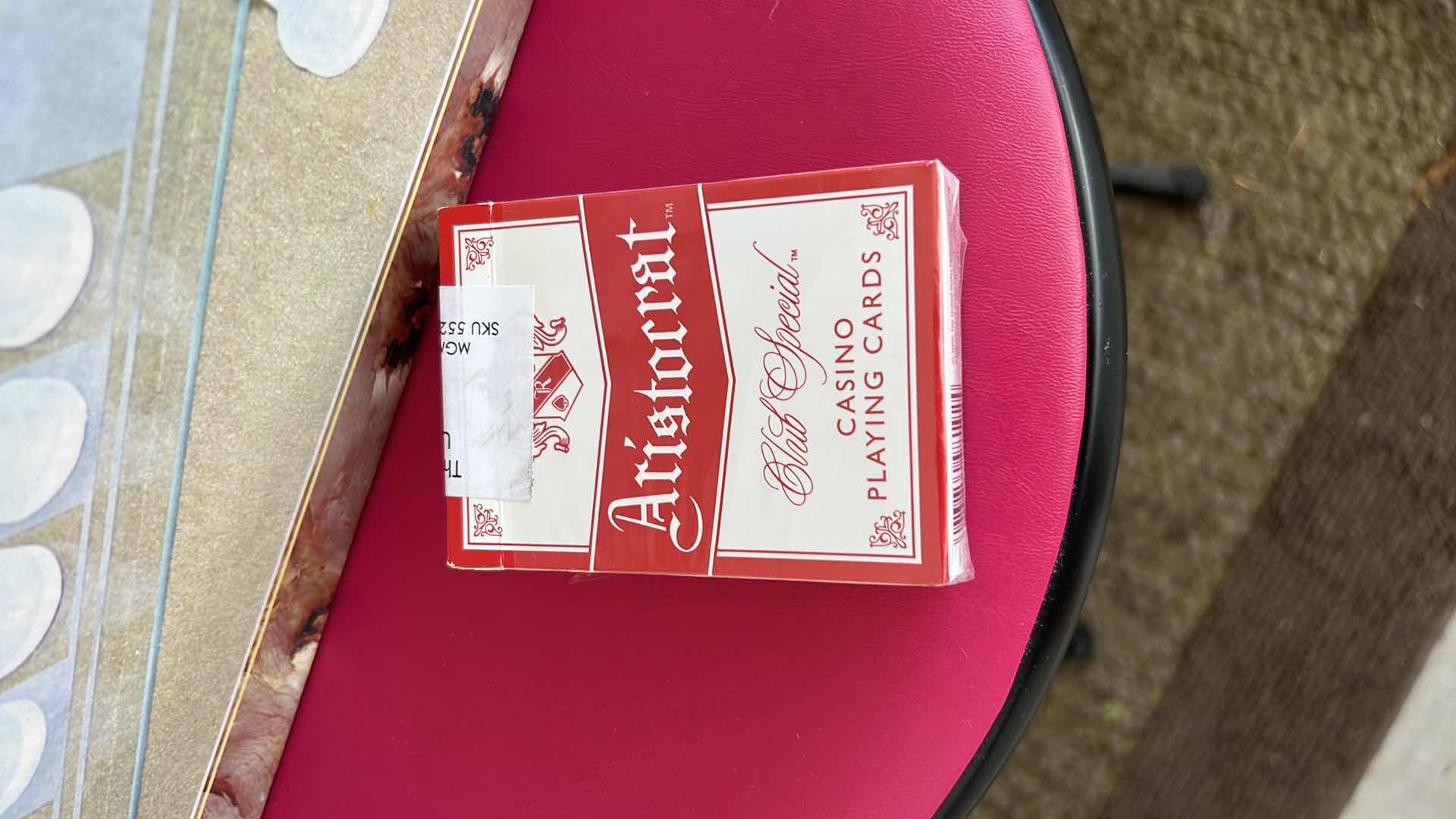 Photo 1 of 3 STANDS 1 STOOL (2’) 1 NEW GLASS CHESS SET AND SEALED MGM DECK OF CARDS (PLAYED)