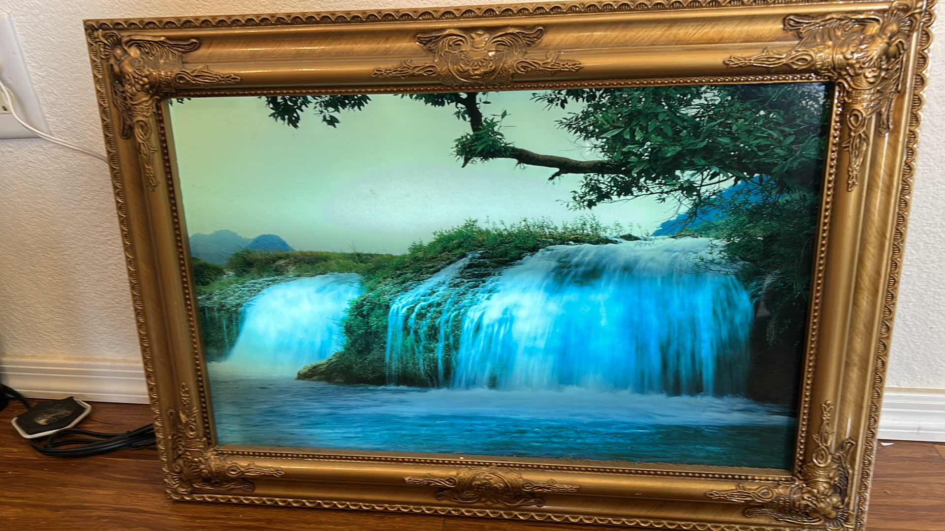 Photo 1 of 1970’s WALL ART - VINTAGE MOTION AND SOUND  LIGHT UP WATERFALL (online $100 to $400   26 1/2” x 18 1/2