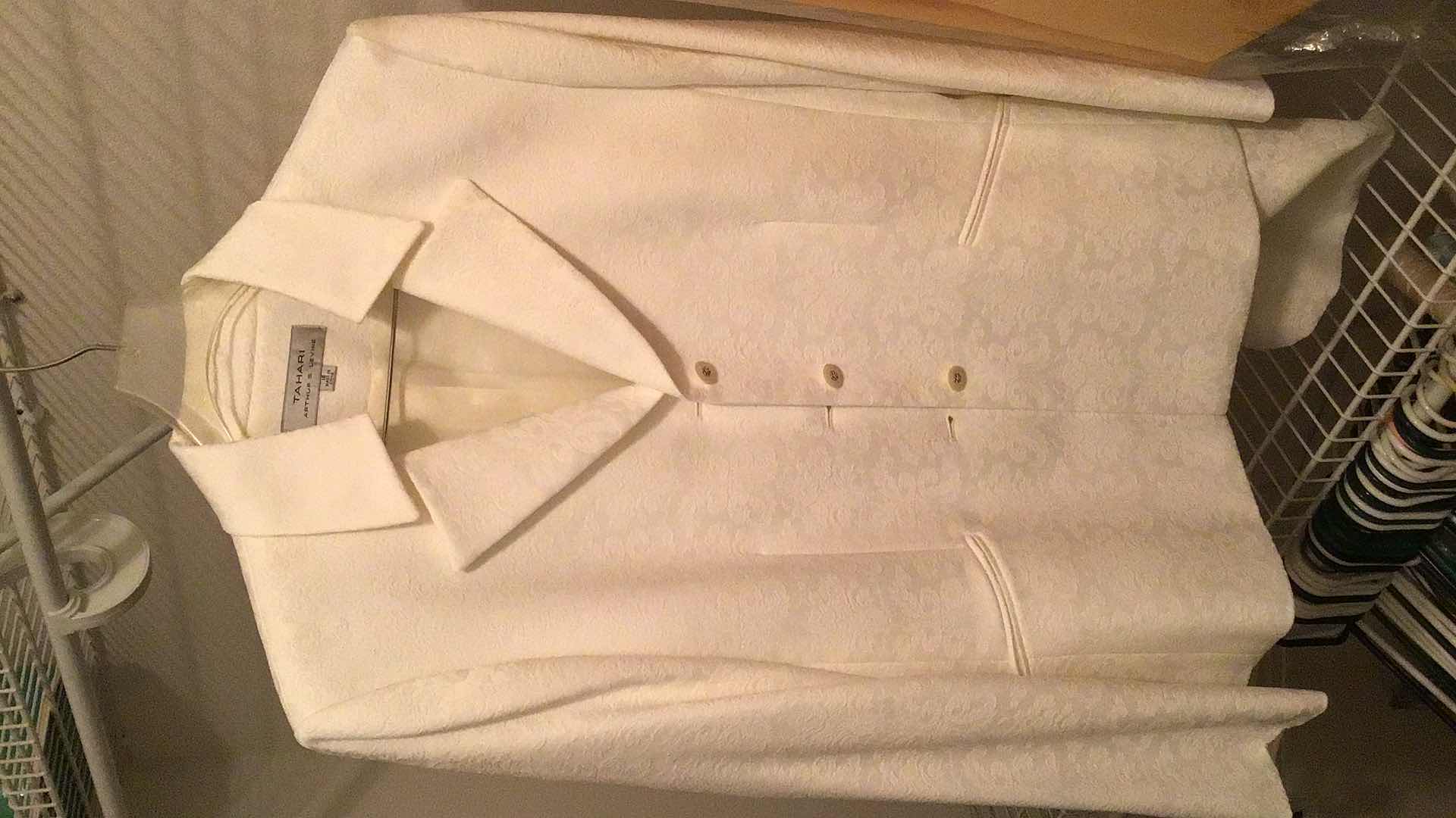 Photo 3 of WOMENS YELLOW TAHARI COAT WITH CALVIN KLEIN SHIRT LARGE, WHITE TAHARI COAT W MATCHING SKIRT SIZE 16