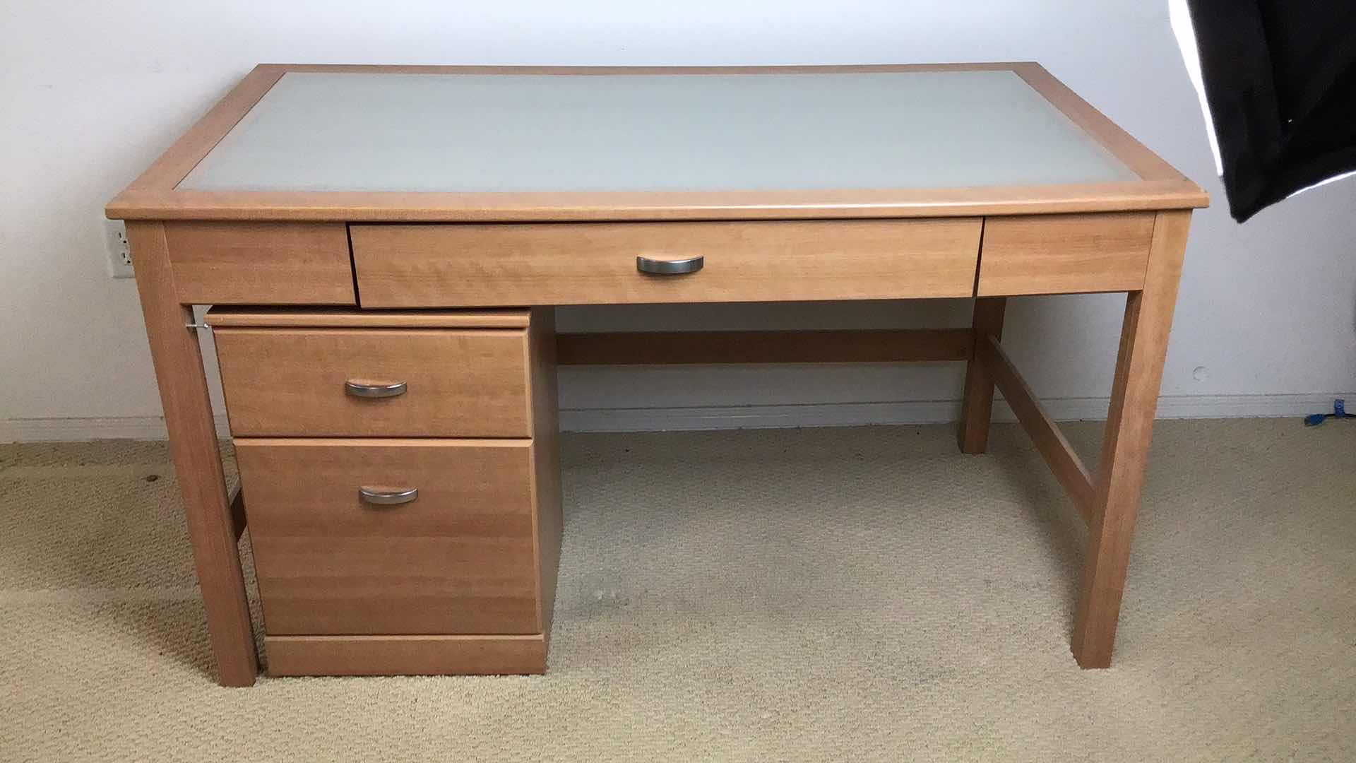 Photo 4 of WOOD DESK W REMOVABLE RESIN TOP AND MATCHING PULL AWAY FILING CABINET 52” X 28” H29”