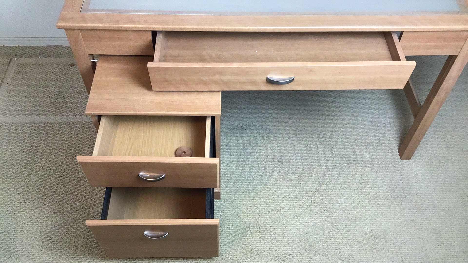 Photo 3 of WOOD DESK W REMOVABLE RESIN TOP AND MATCHING PULL AWAY FILING CABINET 52” X 28” H29”