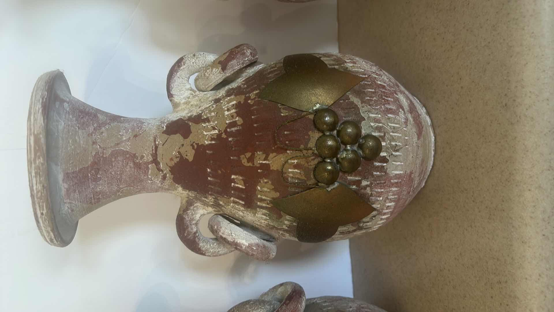 Photo 1 of HOME DECOR 6 BASKETS OF FAUX GREENERY AND 3 CLAY VASES TALLEST H12”