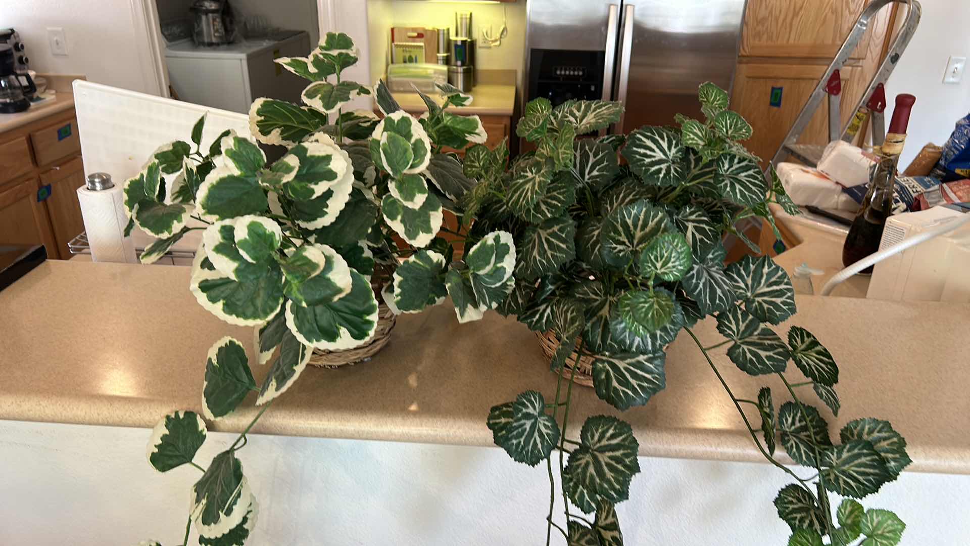 Photo 8 of HOME DECOR 6 BASKETS OF FAUX GREENERY AND 3 CLAY VASES TALLEST H12”