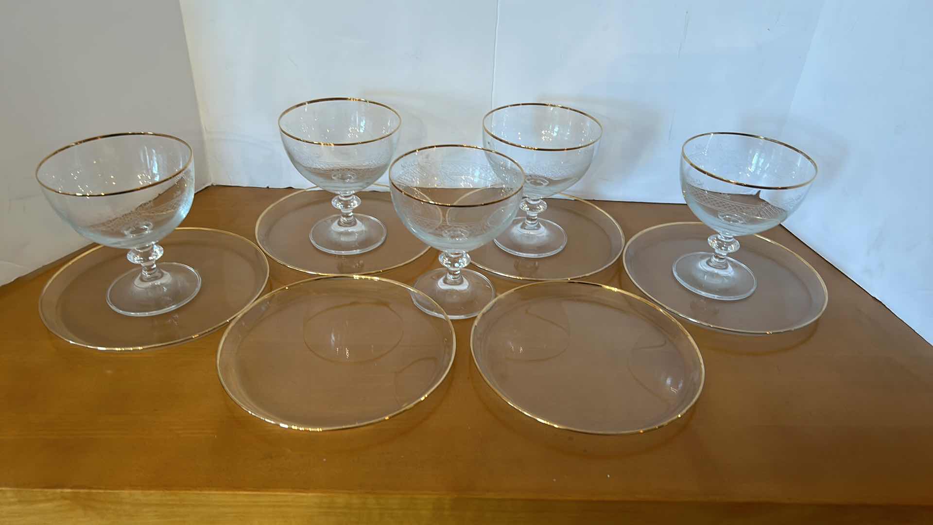 Photo 1 of EUROPEAN SALGOTARJANI SIKUVEGCYAR GLASS DESSERT PLATES AND ETCHED STEMWARE
