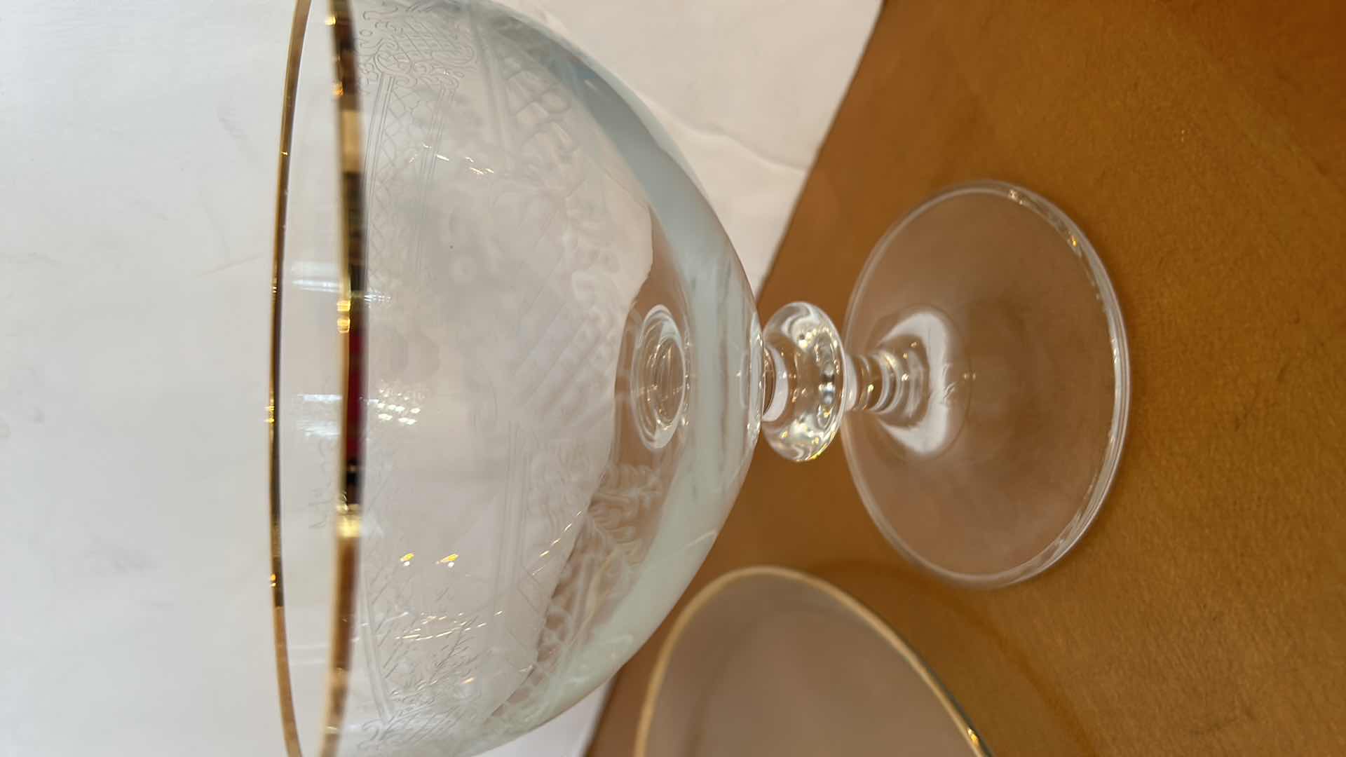 Photo 1 of EUROPEAN SALGOTARJANI SIKUVEGCYAR GLASS DESSERT PLATES AND ETCHED STEMWARE