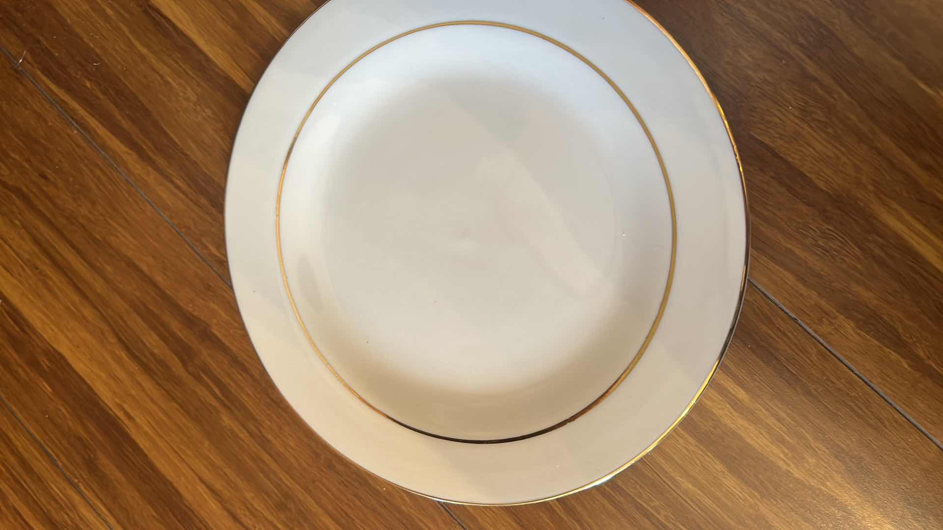 Photo 1 of 41 PC WHITE PORCELAIN DINNERWARE WITH GOLD ACCENT AND STEMWARE