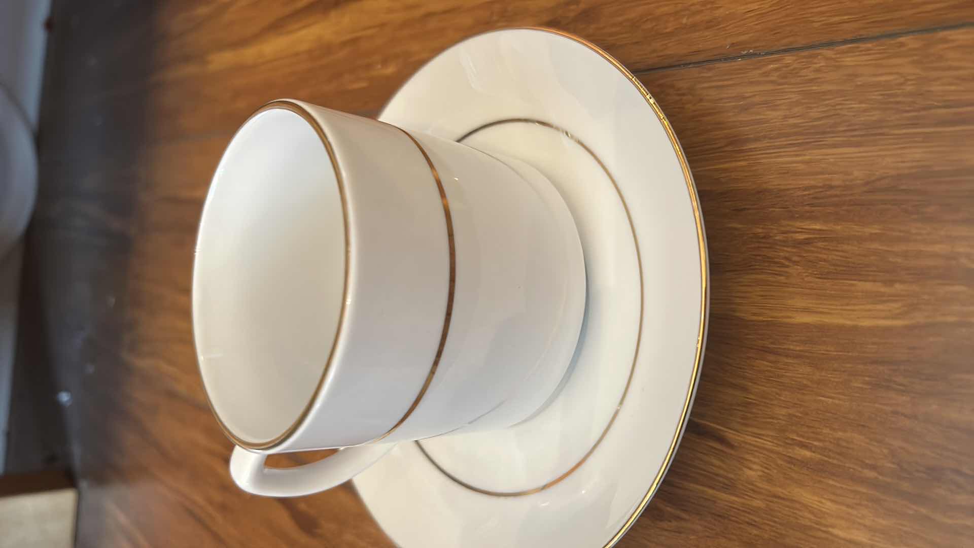 Photo 1 of 41 PC WHITE PORCELAIN DINNERWARE WITH GOLD ACCENT AND STEMWARE