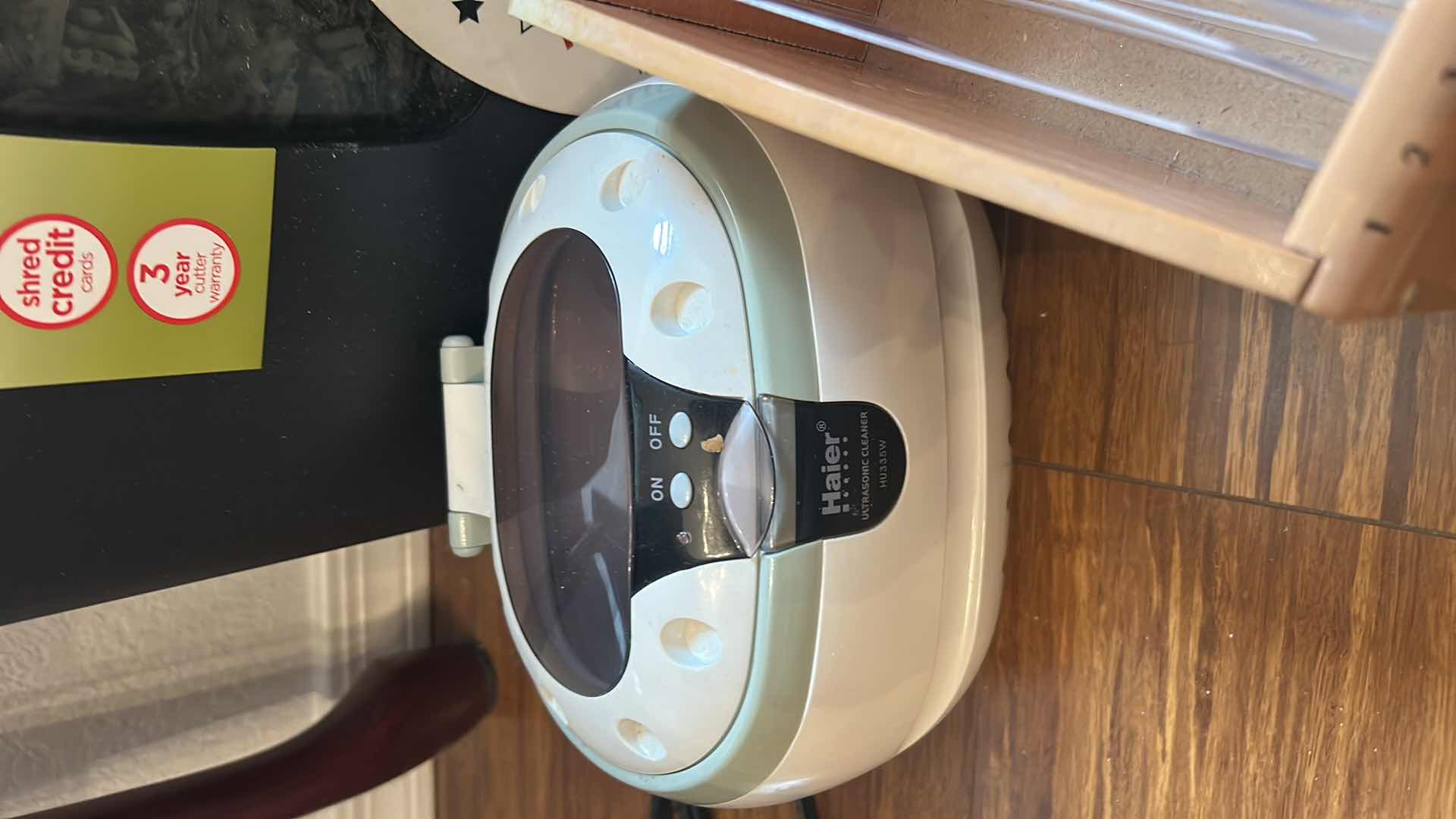 Photo 1 of OFFICE SUPPLIES- BISSELL FEATHER WEIGHT VACCUM L, CROSSCUT SHREDDER, HAIER ULTRASONIC CLEANER AND MORE