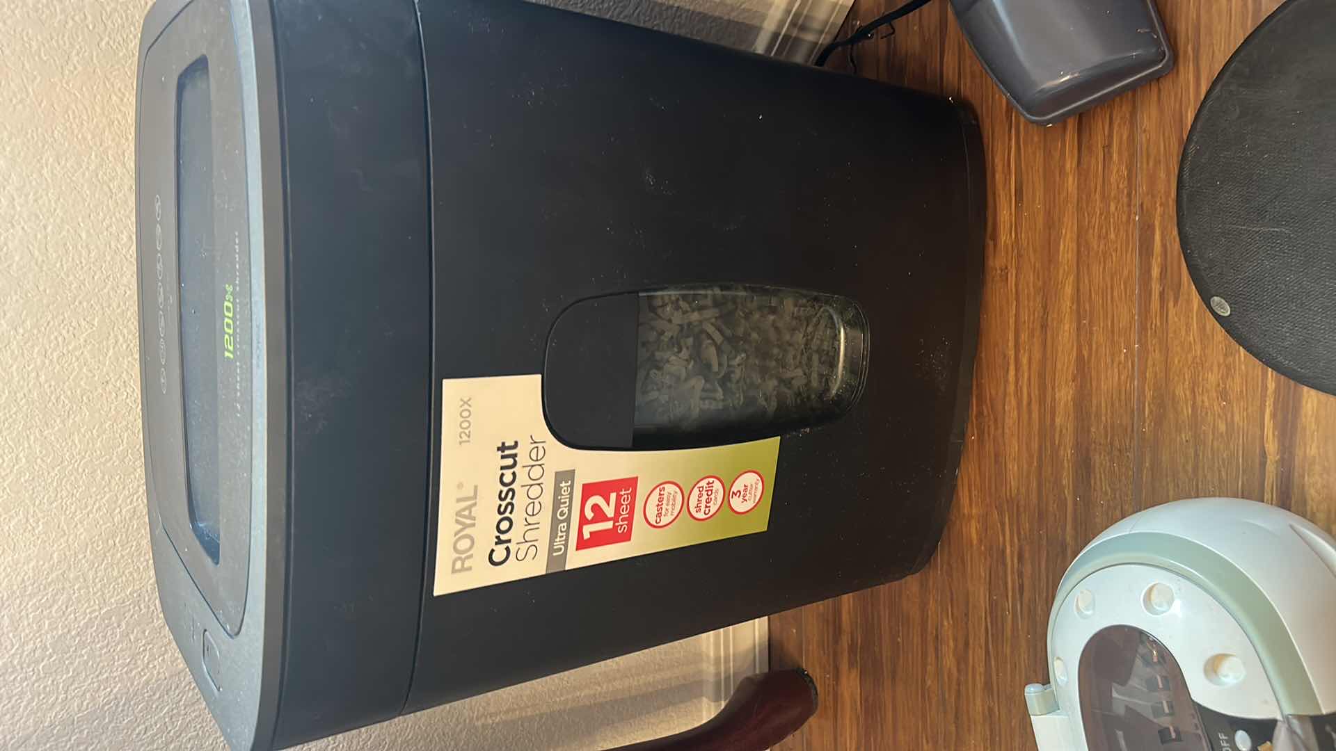 Photo 1 of OFFICE SUPPLIES- BISSELL FEATHER WEIGHT VACCUM L, CROSSCUT SHREDDER, HAIER ULTRASONIC CLEANER AND MORE