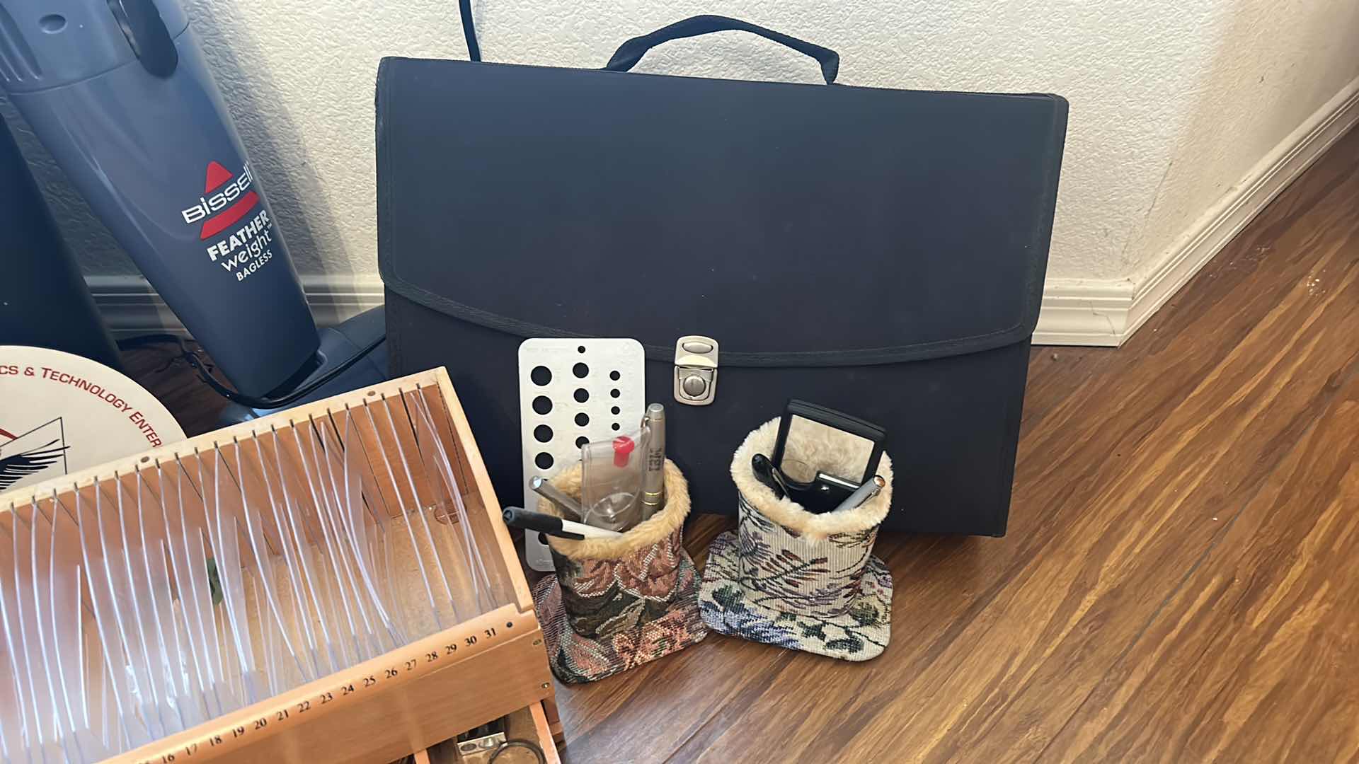 Photo 1 of OFFICE SUPPLIES- BISSELL FEATHER WEIGHT VACCUM L, CROSSCUT SHREDDER, HAIER ULTRASONIC CLEANER AND MORE