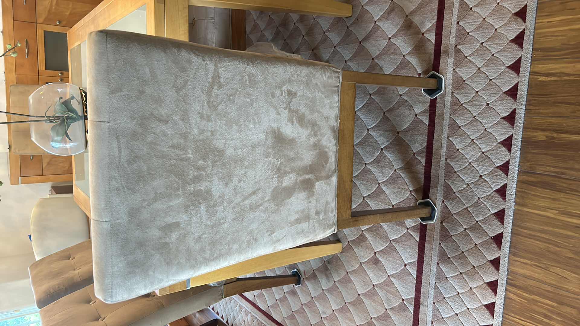 Photo 1 of HONEY MAPLE SCANDANAVIAN WOOD TABLE WITH FROSTED GLASS TOP WITH 6 CHAIRS 38” x 60” x H39.5”  30" EXTENSION (CENTERPECE SOLD SEPERATELY)