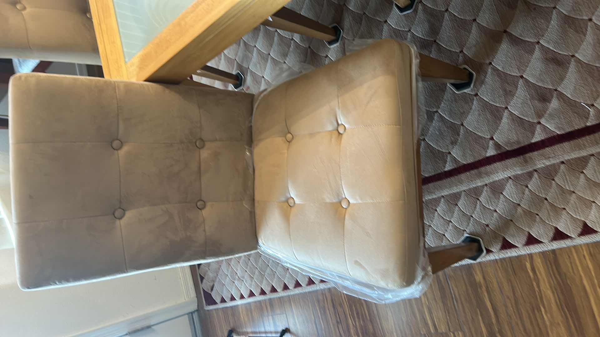 Photo 1 of HONEY MAPLE SCANDANAVIAN WOOD TABLE WITH FROSTED GLASS TOP WITH 6 CHAIRS 38” x 60” x H39.5”  30" EXTENSION (CENTERPECE SOLD SEPERATELY)