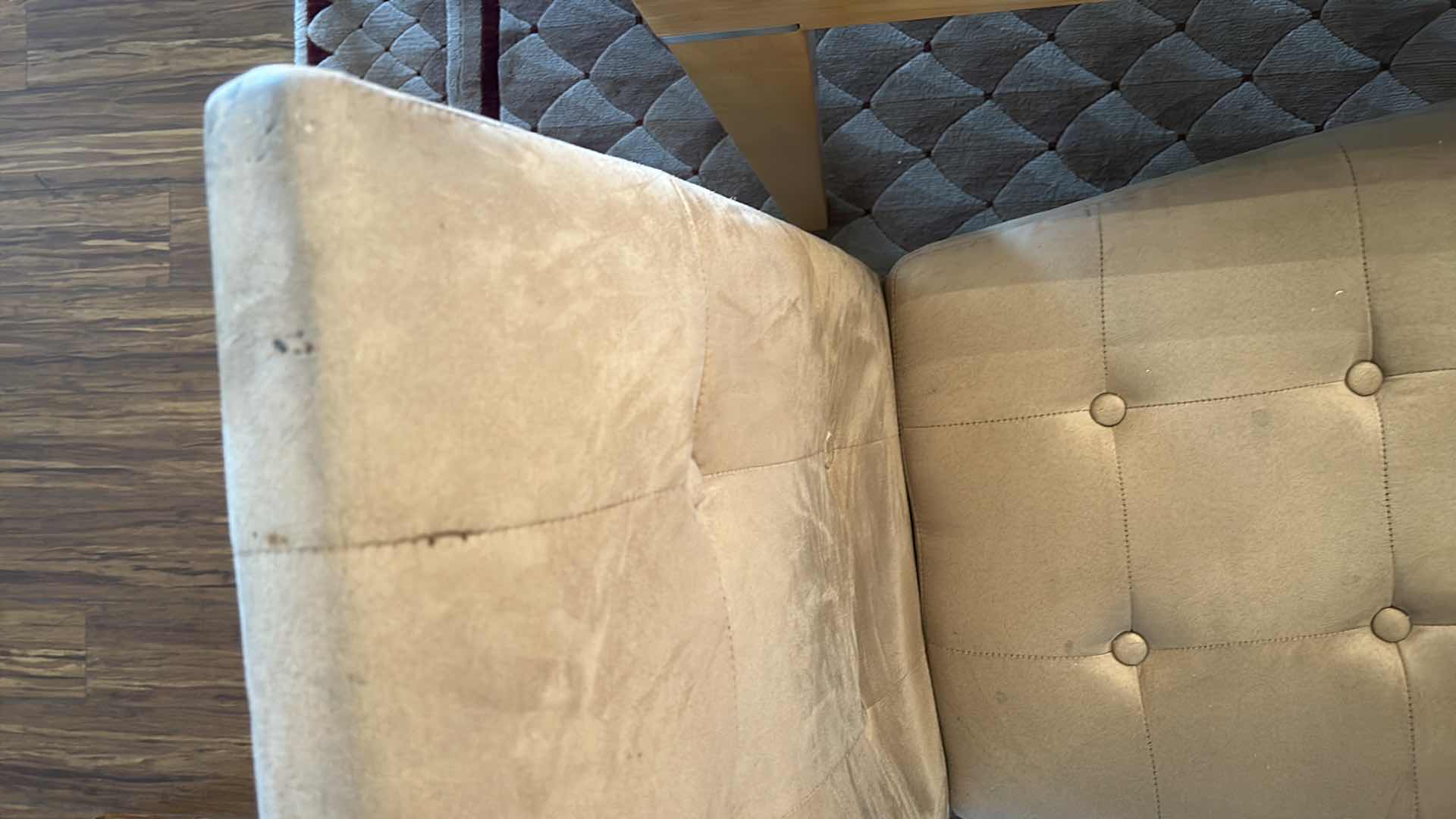 Photo 1 of HONEY MAPLE SCANDANAVIAN WOOD TABLE WITH FROSTED GLASS TOP WITH 6 CHAIRS 38” x 60” x H39.5”  30" EXTENSION (CENTERPECE SOLD SEPERATELY)