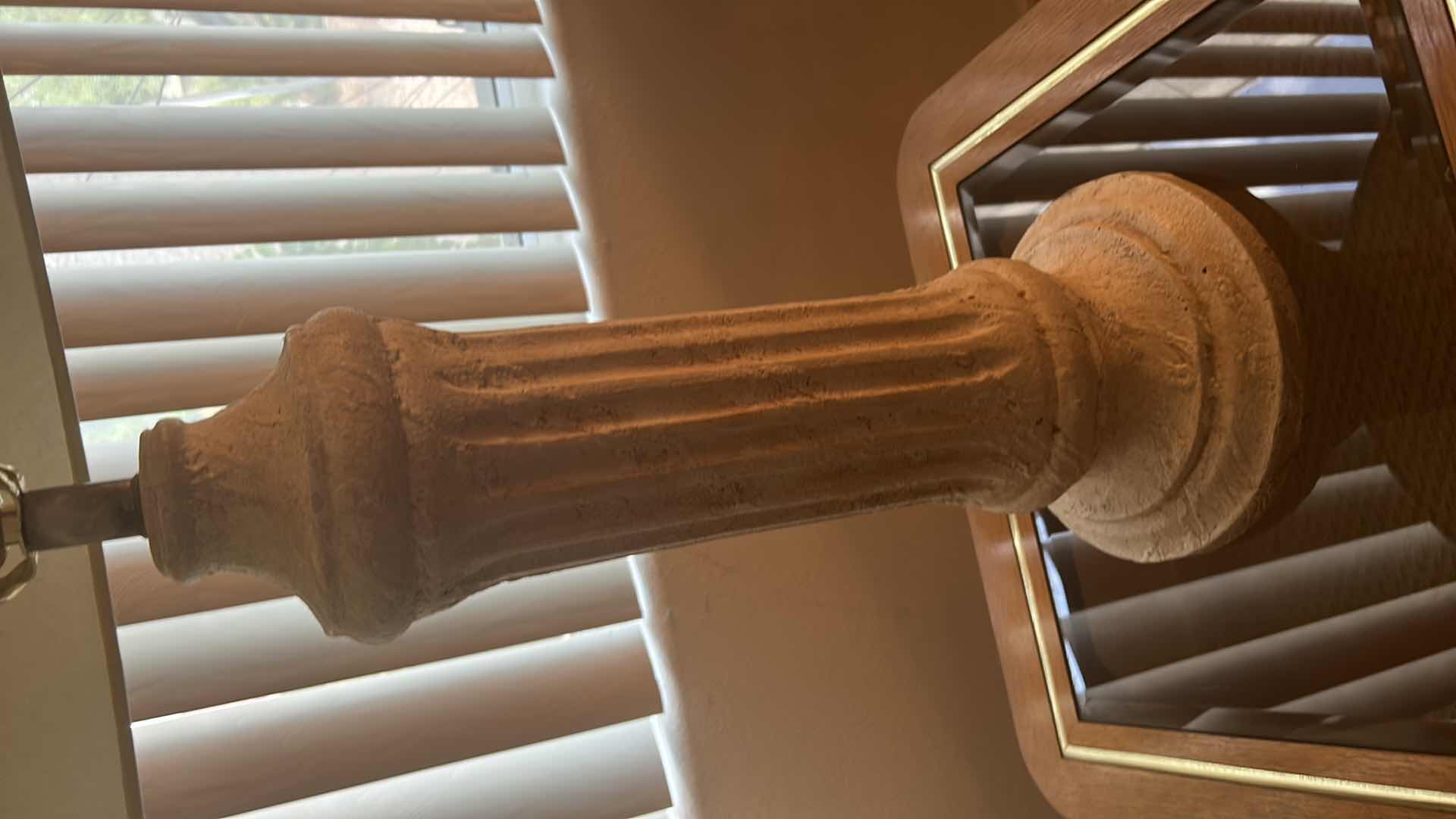 Photo 5 of PLASTER PILLAR TABLE LAMP W LINEN SHADE 32”