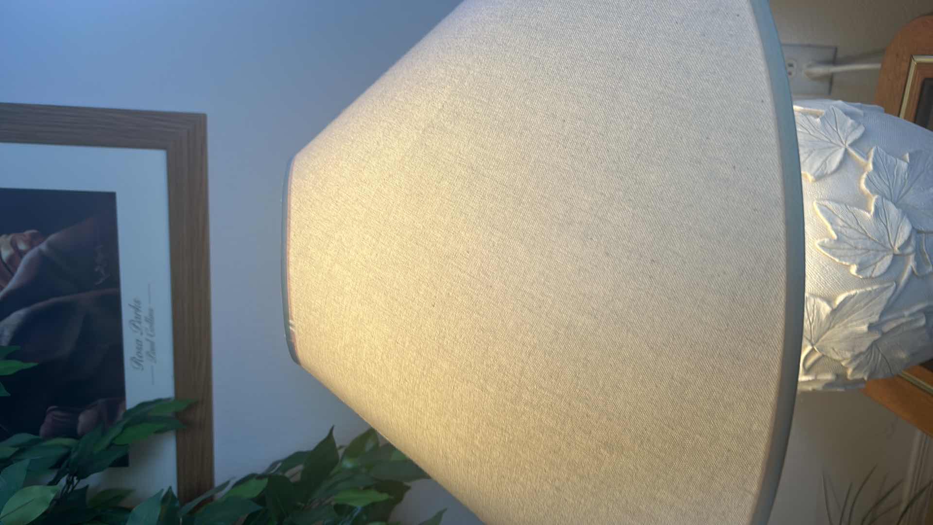 Photo 1 of IVORY PLASTER TABLE LAMP W LINEN SHADE H29”