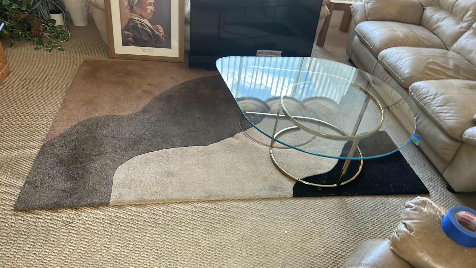 Photo 1 of HAND TUFTED 100% WOOL ABSTRACT WAVY RUG BROEN GRAY BEIGE AND BLACK 5.3” x 7.7”