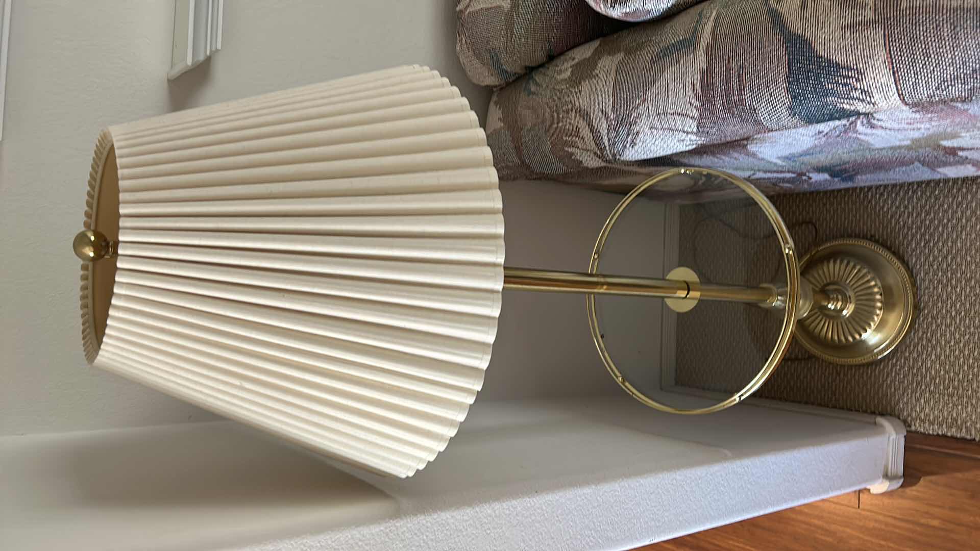 Photo 1 of 5’ GOLD FLOOR LAMP WITH GLASS TABLE