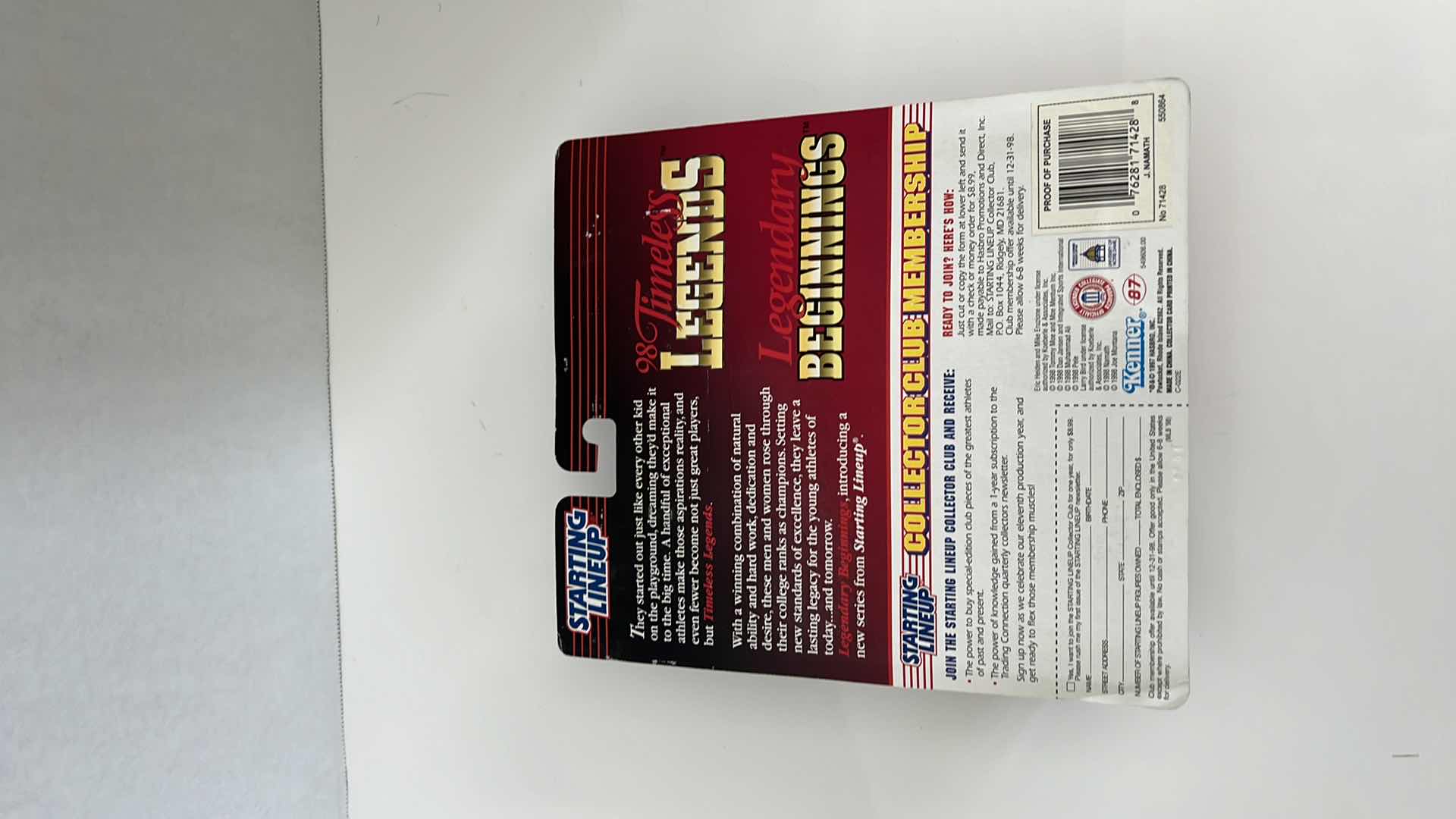 Photo 1 of 1998 LEGENDARY BEGINNINGS STARTING LINEUP - JOE NAMATH - UNIVERSITY OF ALABAMA