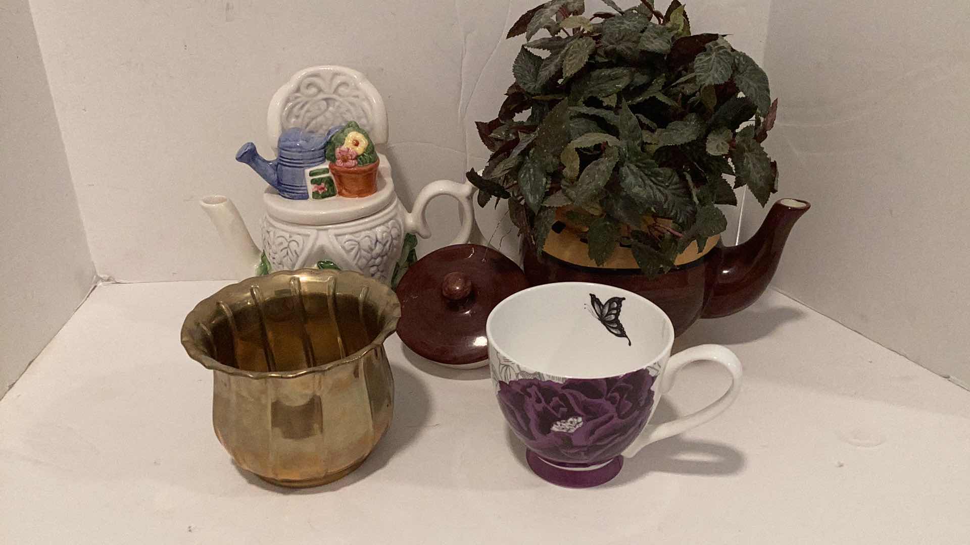 Photo 1 of 4 PIECE HOME DECOR - LAURIE GATES, LOS ANGELES POTTERY, BRASS POT, TEAPOT VINTAGE CHAIR, COFFEE CUP PORTOBELLO BY INSPIRE ENGLAND