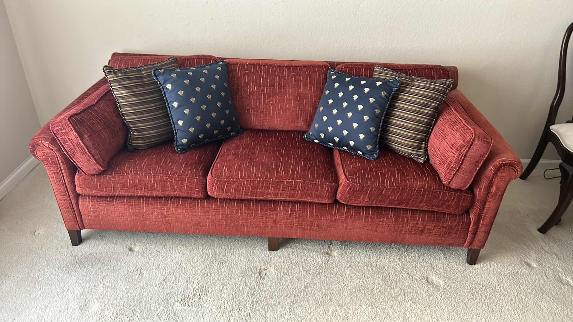 Photo 1 of ETHAN ALLEN SOFA, PILLOWS AND IVORY SUNBRELLA WASHABLE SLIPCOVERS FROM CALICO CORNER WITH ADDITIONAL THROW PILLOWS 7’6”