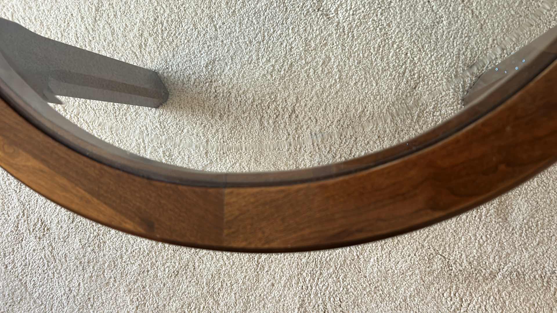 Photo 1 of ETHAN ALLEN WOOD COFFEE TABLE WITH BEVELED GLASS TOP 44” x 29.5”