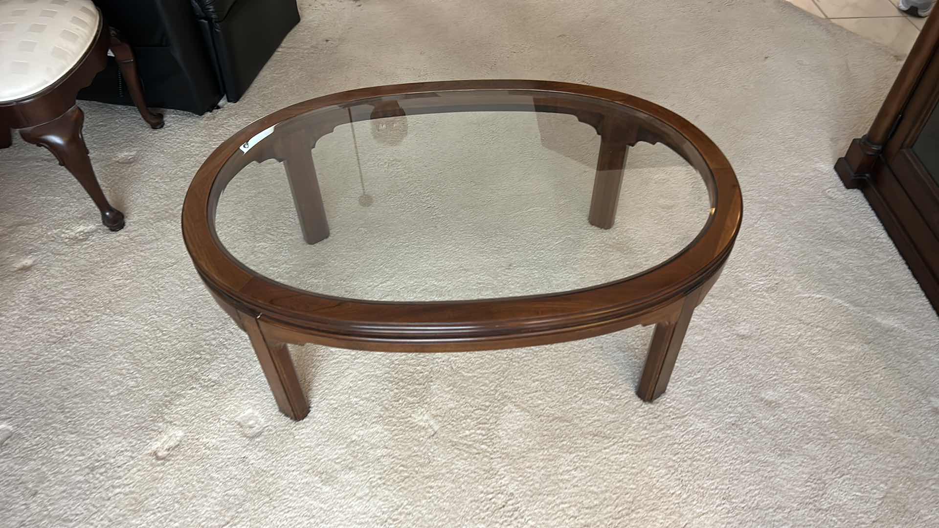 Photo 1 of ETHAN ALLEN WOOD COFFEE TABLE WITH BEVELED GLASS TOP 44” x 29.5”