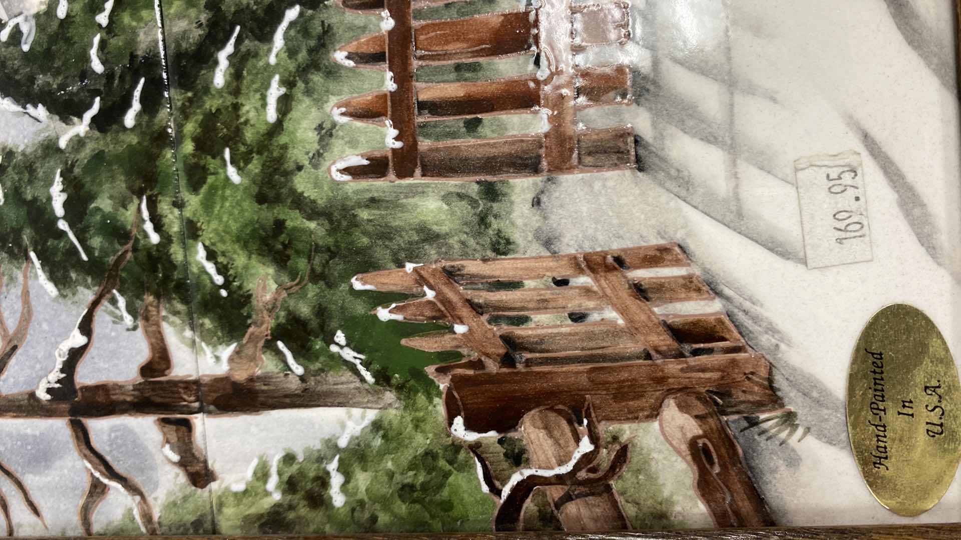 Photo 1 of WOOD FRAMED HAND PAINTED TILES  TRAY 19” X 14” 169.95