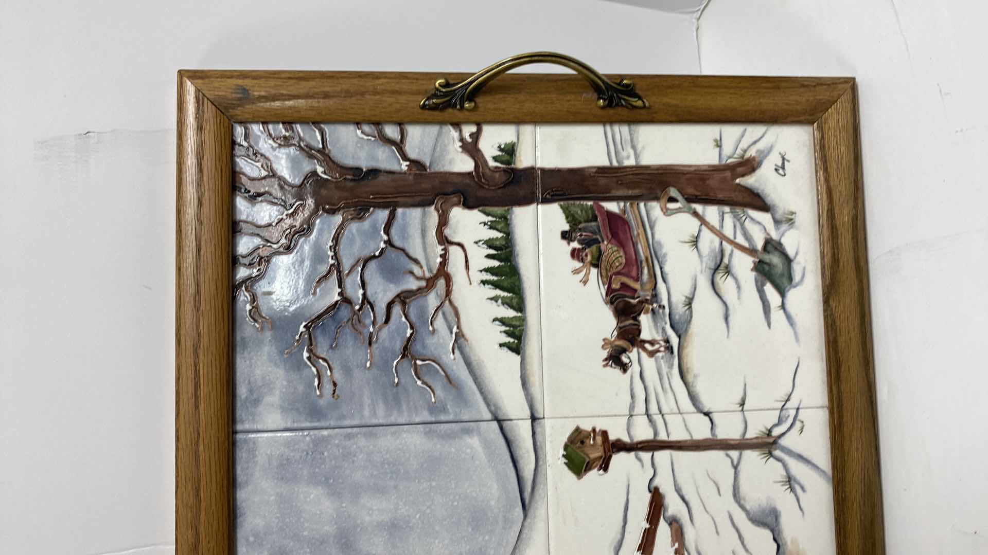 Photo 1 of WOOD FRAMED HAND PAINTED TILES  TRAY 19” X 14” 169.95