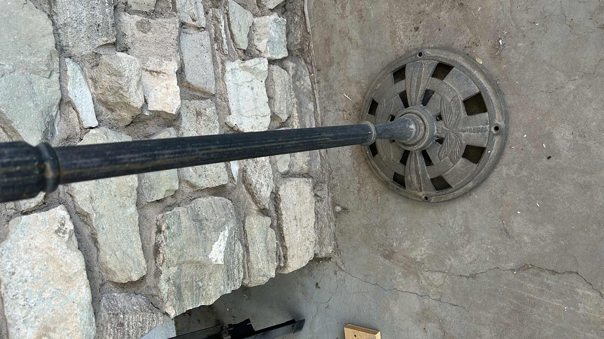 Photo 1 of HEAVY WROUGHT IRON VINTAGE LATERNS ON STAND WITH DRAGONFLY MOTIF H58"
