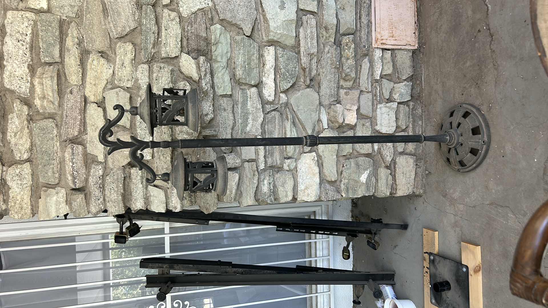 Photo 1 of HEAVY WROUGHT IRON VINTAGE LATERNS ON STAND WITH DRAGONFLY MOTIF H58"
