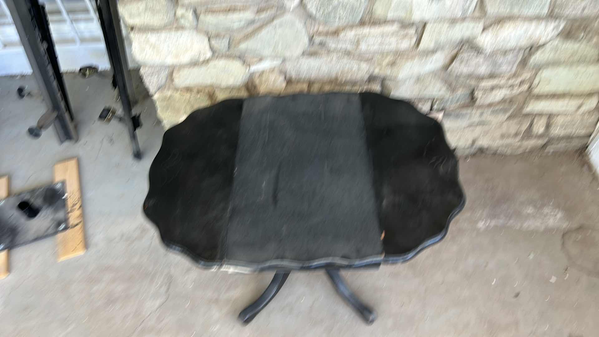 Photo 1 of SMALL VINTAGE DARK WOOD TABLE WITH FOLDING SIDES 31 1/2” x 23 1/2” x H20 1/2”