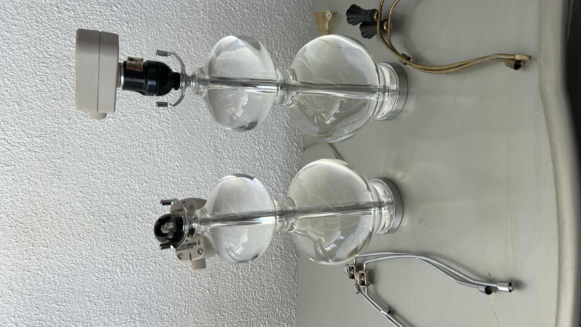 Photo 1 of 2 HEAVY SOLID GLASS ORB LAMP BASES H14.5"