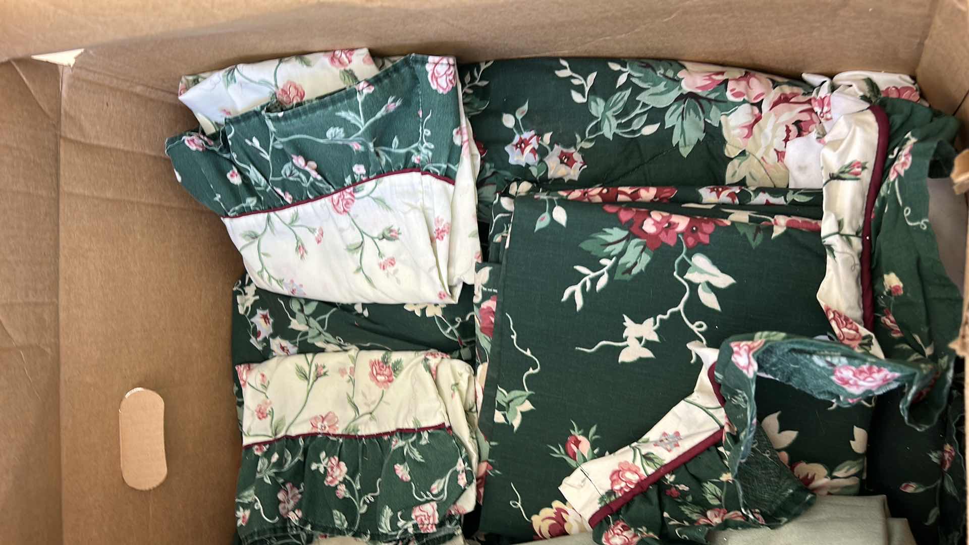 Photo 1 of BOX FULL OF HOME LINENS, COMFORTER SET, DRAPES BLANKETS AND MORE