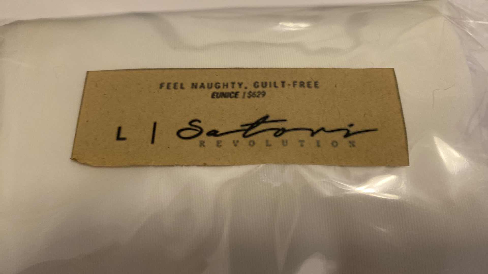 Photo 1 of SIZE LARGE WHITE EUNICE BODYSUIT FEATURES A BOAT NECK LINE WITH HIGH COURT LEGS AND A LOW CUT ON SIDES THAT GIVE YOU AM EDGY LOOK.