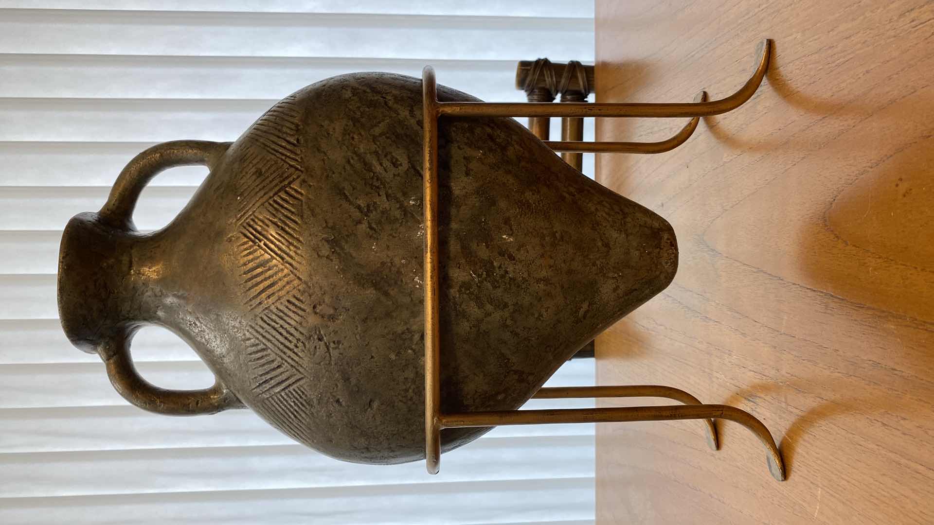 Photo 1 of POTTERY VASE W/METAL STAND H18”