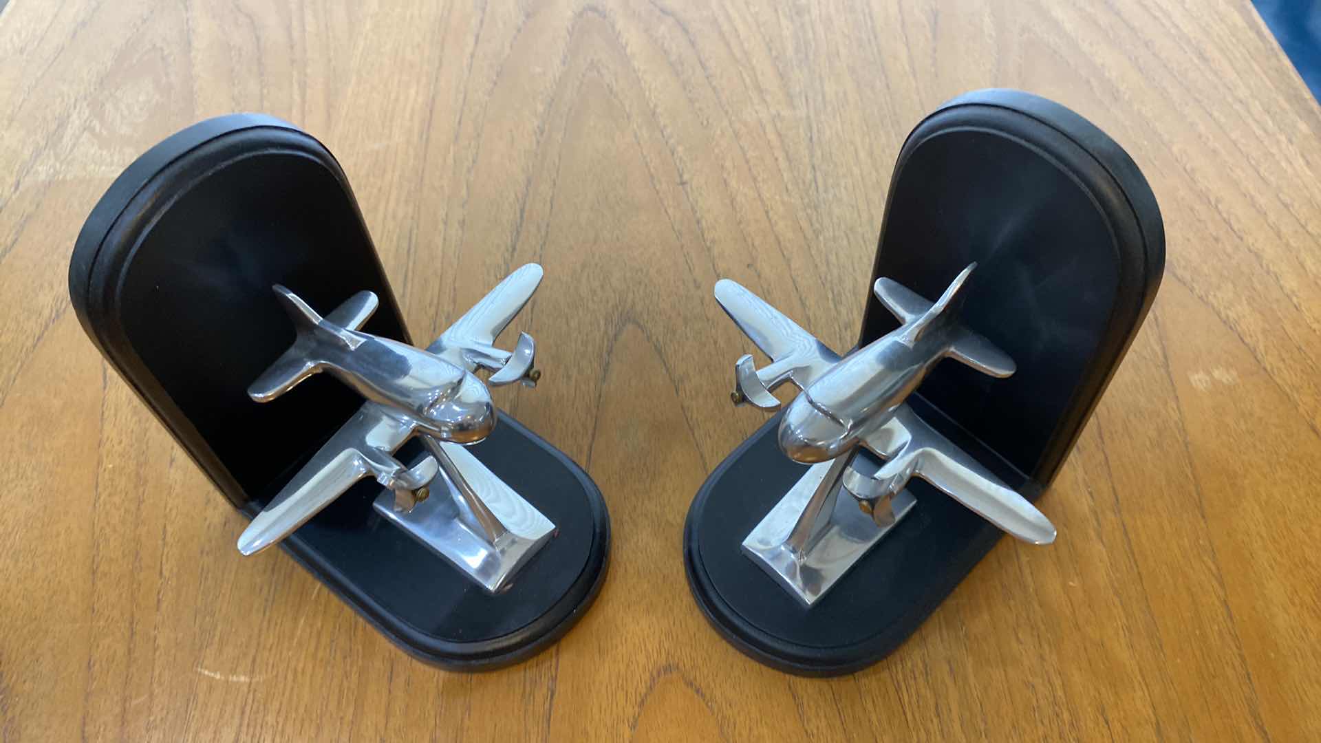 Photo 1 of METAL AND WOOD AIRPLANE BOOKENDS 6” x 7”