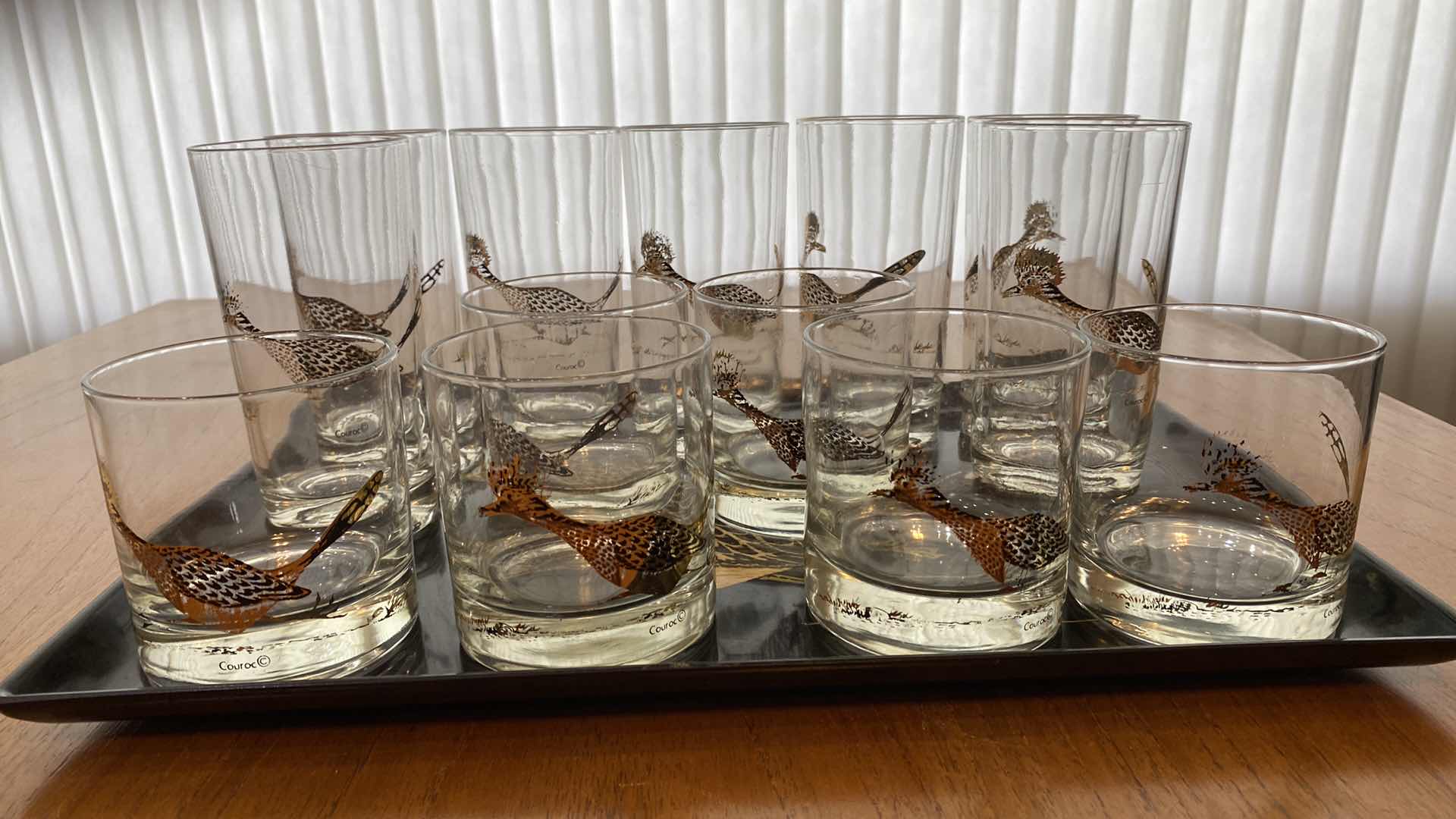 Photo 1 of COUROC ROADRUNNER TRAY AND GLASSES 24K GOLD ETCHED