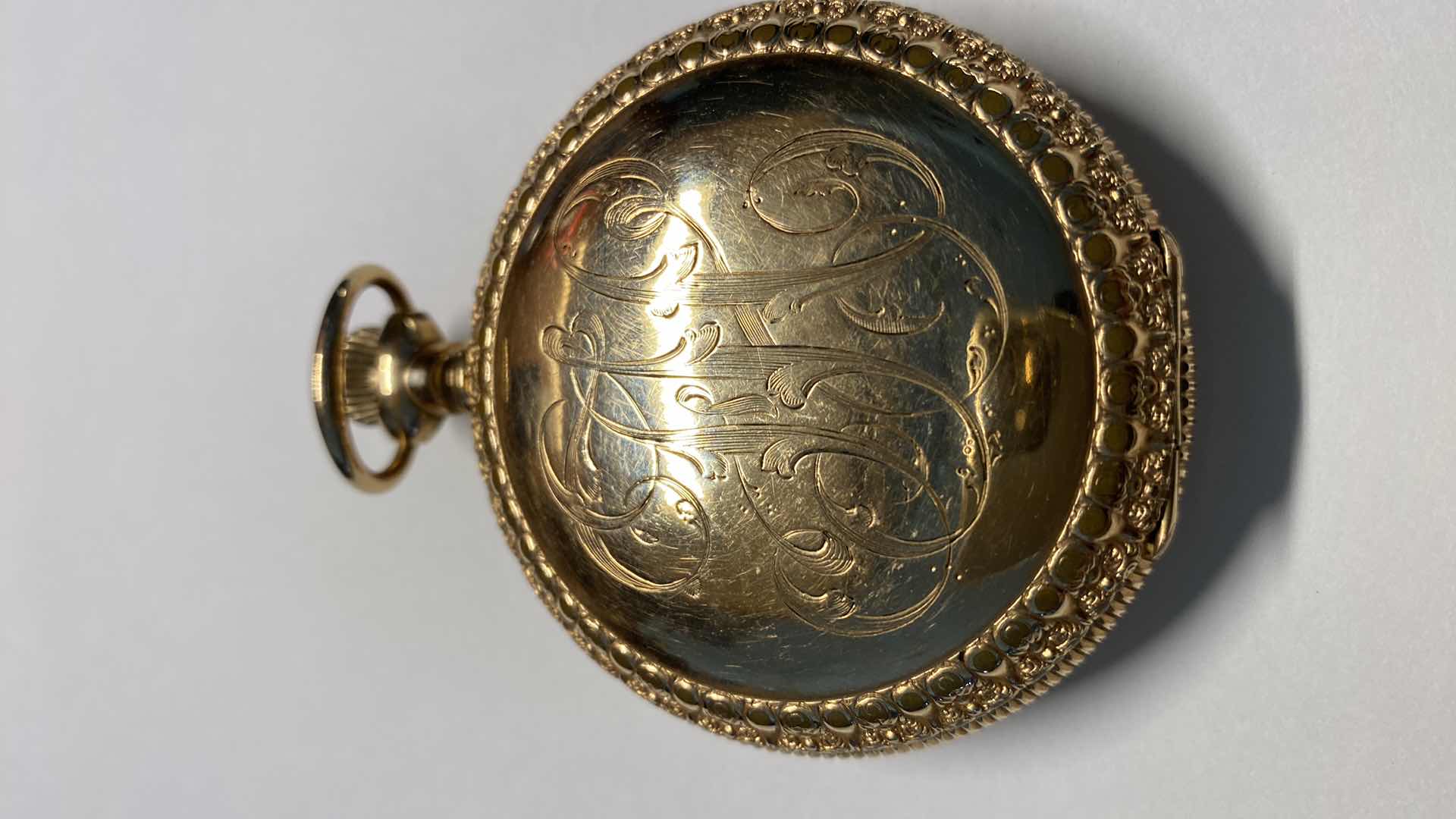 Photo 7 of ELGIN LARGE GOLD PLATED POCKET WATCH 54 MILLIMETERS