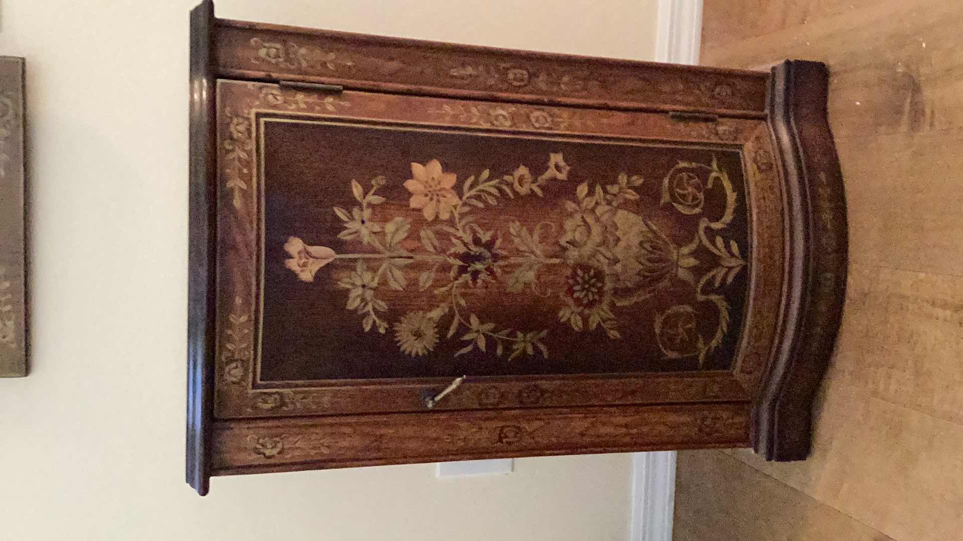 Photo 1 of HAND PAINTED WOOD CABINET AND MIRROR CABINET 20“ x 14“ H 30”, MIRROR 16“ x 40“