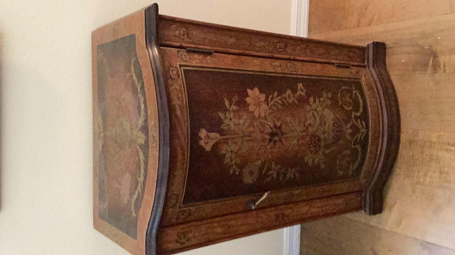 Photo 1 of HAND PAINTED WOOD CABINET AND MIRROR CABINET 20“ x 14“ H 30”, MIRROR 16“ x 40“