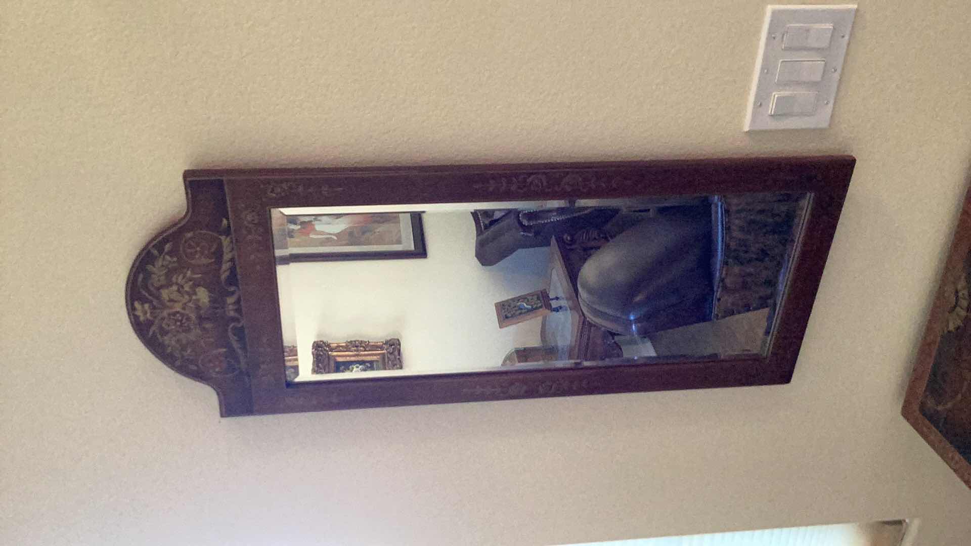 Photo 1 of HAND PAINTED WOOD CABINET AND MIRROR CABINET 20“ x 14“ H 30”, MIRROR 16“ x 40“