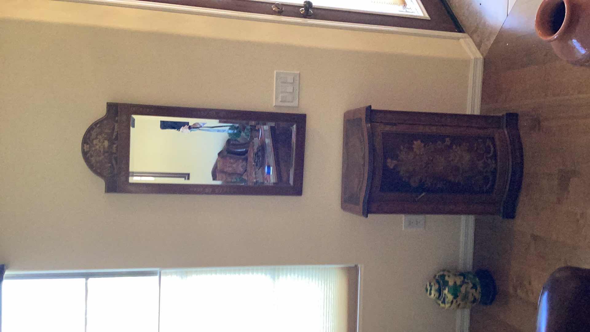 Photo 1 of HAND PAINTED WOOD CABINET AND MIRROR CABINET 20“ x 14“ H 30”, MIRROR 16“ x 40“