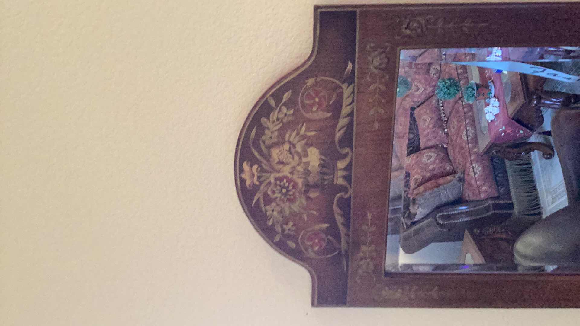 Photo 1 of HAND PAINTED WOOD CABINET AND MIRROR CABINET 20“ x 14“ H 30”, MIRROR 16“ x 40“
