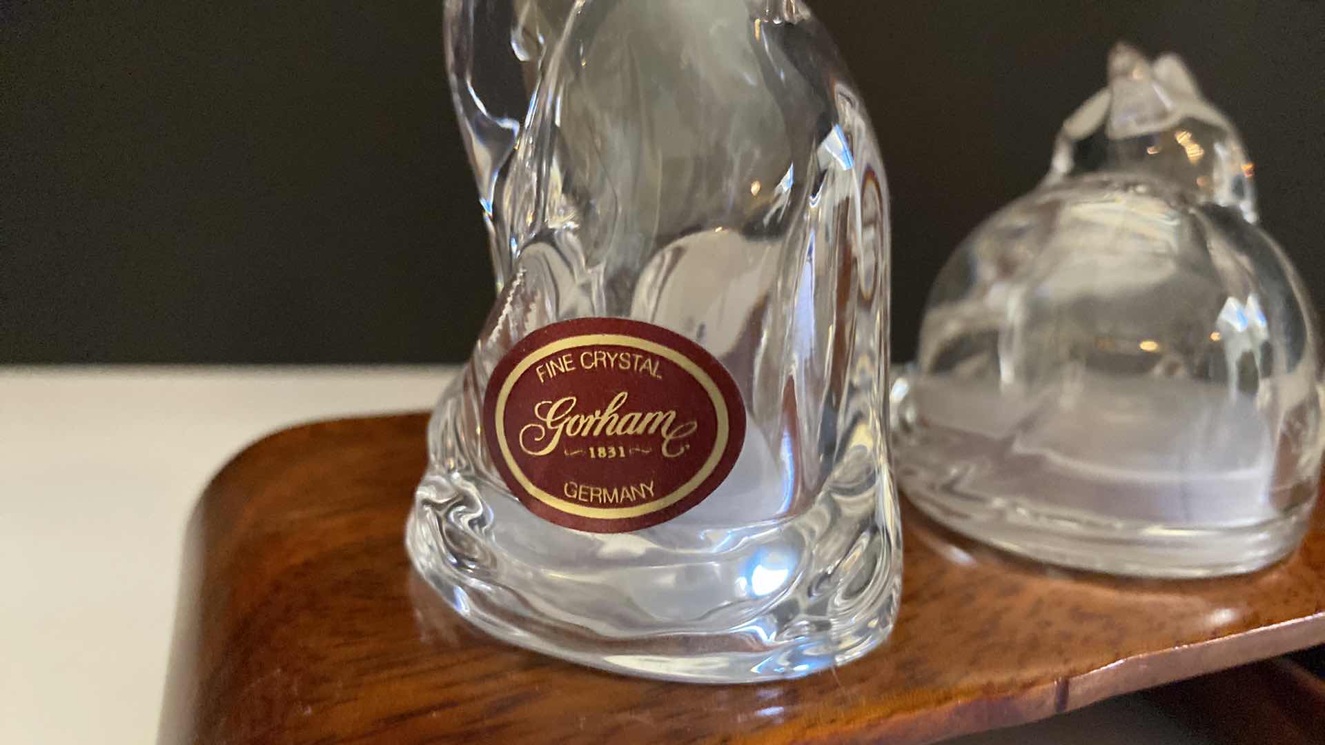 Photo 1 of GORHAM GERMANY CRYSTAL CAT SALT & PEPPER SHAKERS TALLEST 3.5”