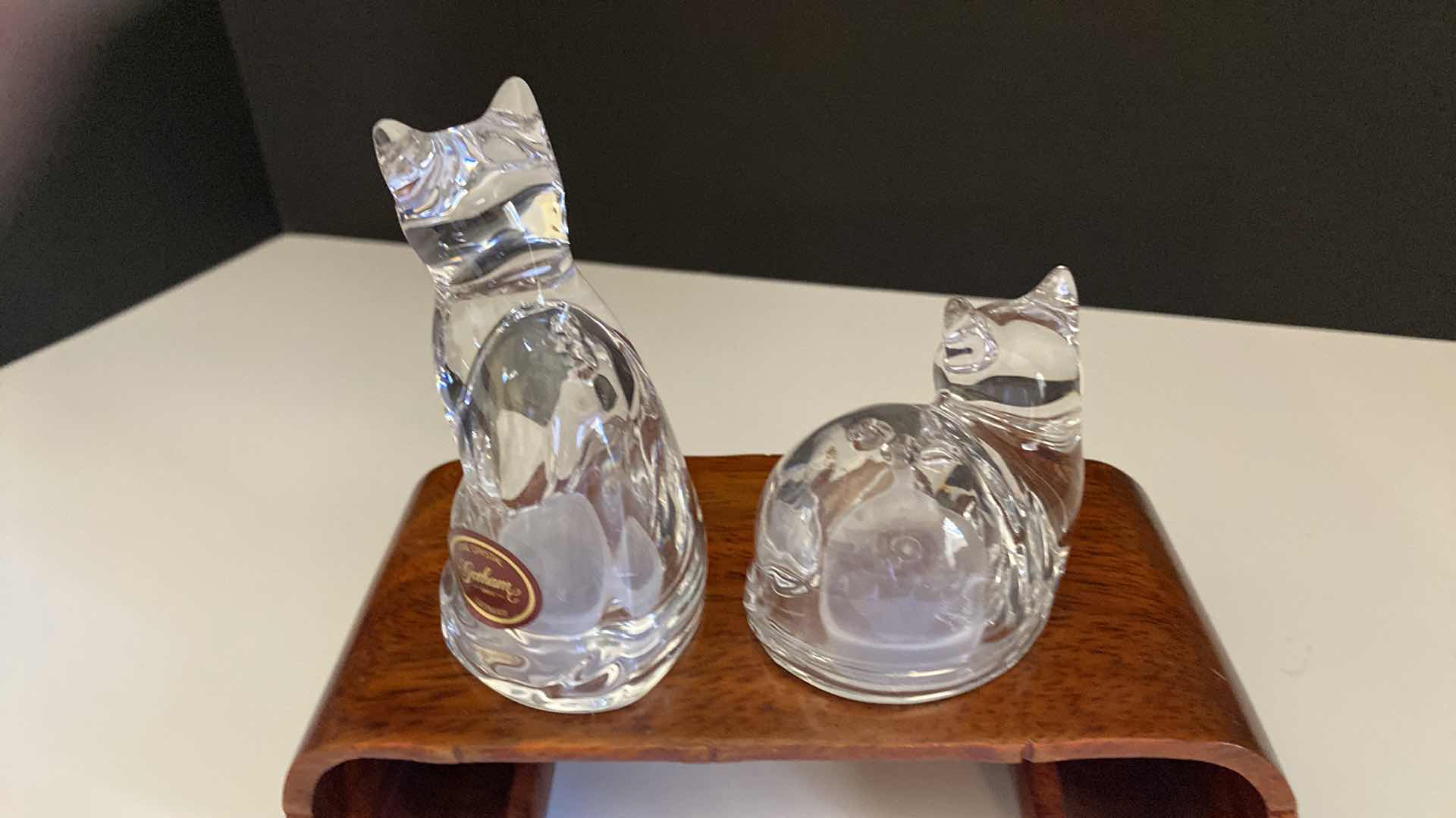 Photo 1 of GORHAM GERMANY CRYSTAL CAT SALT & PEPPER SHAKERS TALLEST 3.5”